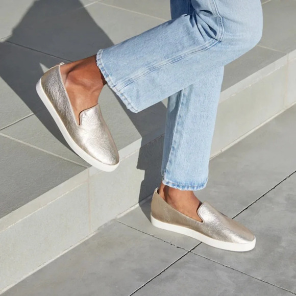 Birdies Shoes - Birdies The Swift Leather Slip On Sneakers  Gold metallic, Preppy Flats Size 8.5